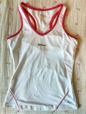 Vintage Wilson White Sports Tennis Tank Top with Pink Trim